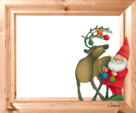 cadre Nol en bois naturel dcor d'un pre noel et un renne