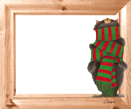 cadre Nol en bois naturel dcor d'un chat avec son charpe